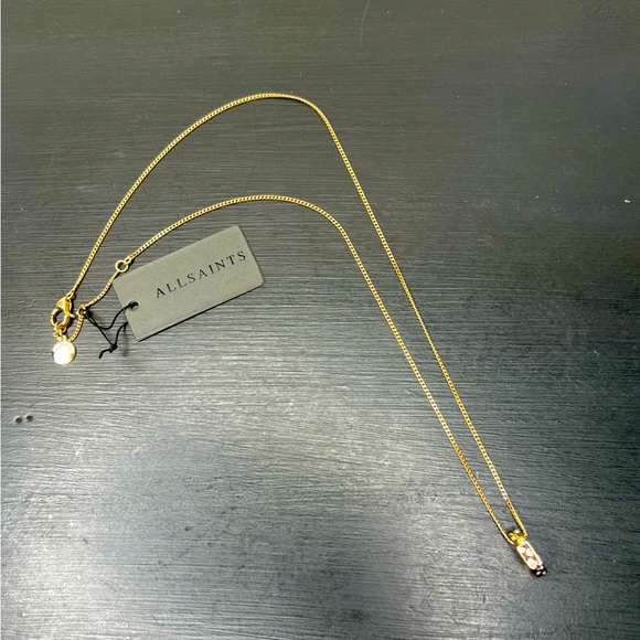 All Saints Scatter Pave Hex Pendant Necklace, Gold NWT - Picture 1 of 5